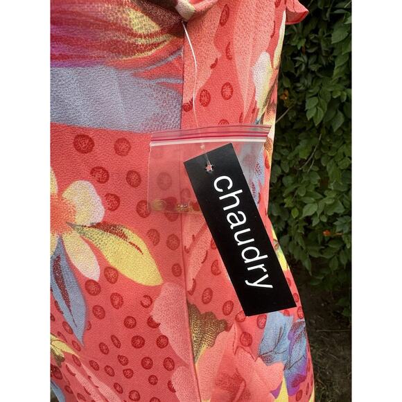 Chaudry KC Maxi Dress Hawaiian Pink Floral Long Ruffled Sleeveless Medium NEW - Picture 3 of 6